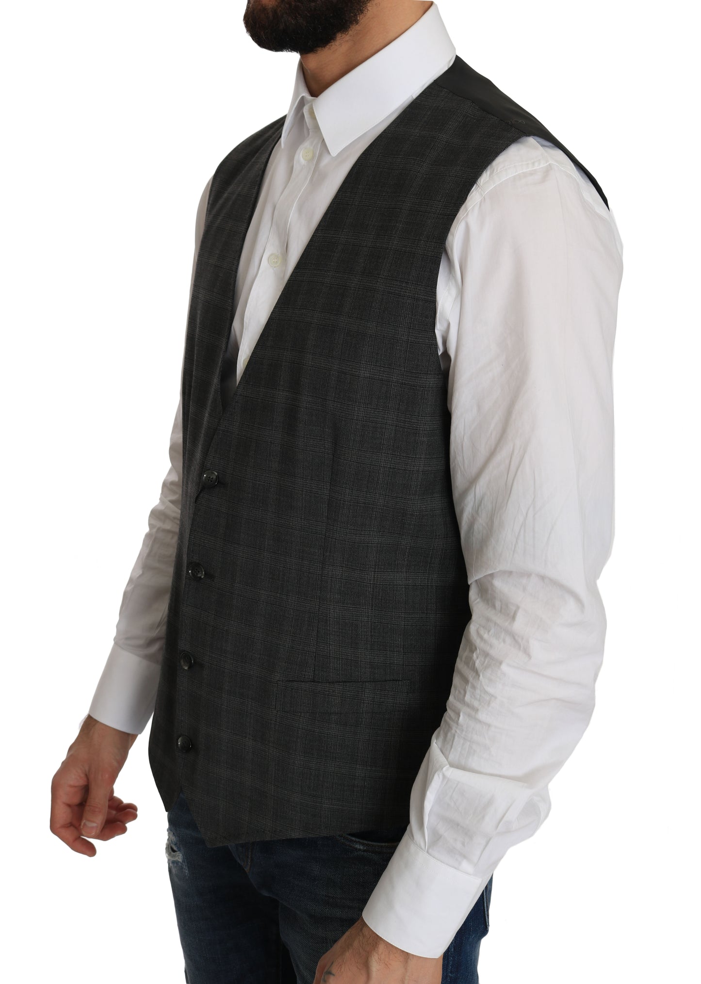 Dolce & Gabbana Elegant Checkered Wool Vest for the Urbane Man