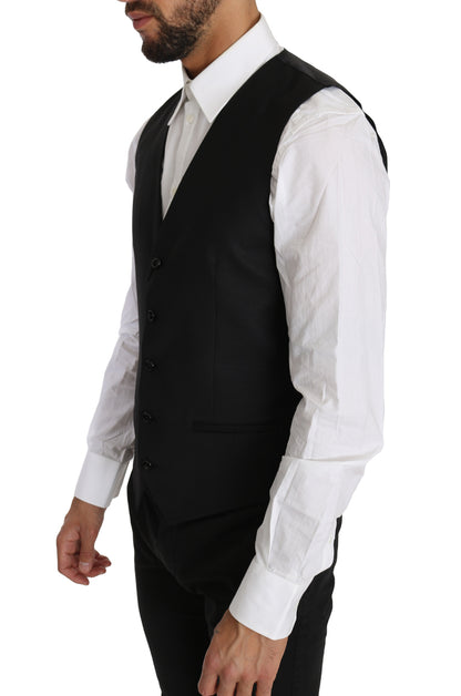 Dolce & Gabbana Sleek Black Wool-Silk Formal Vest