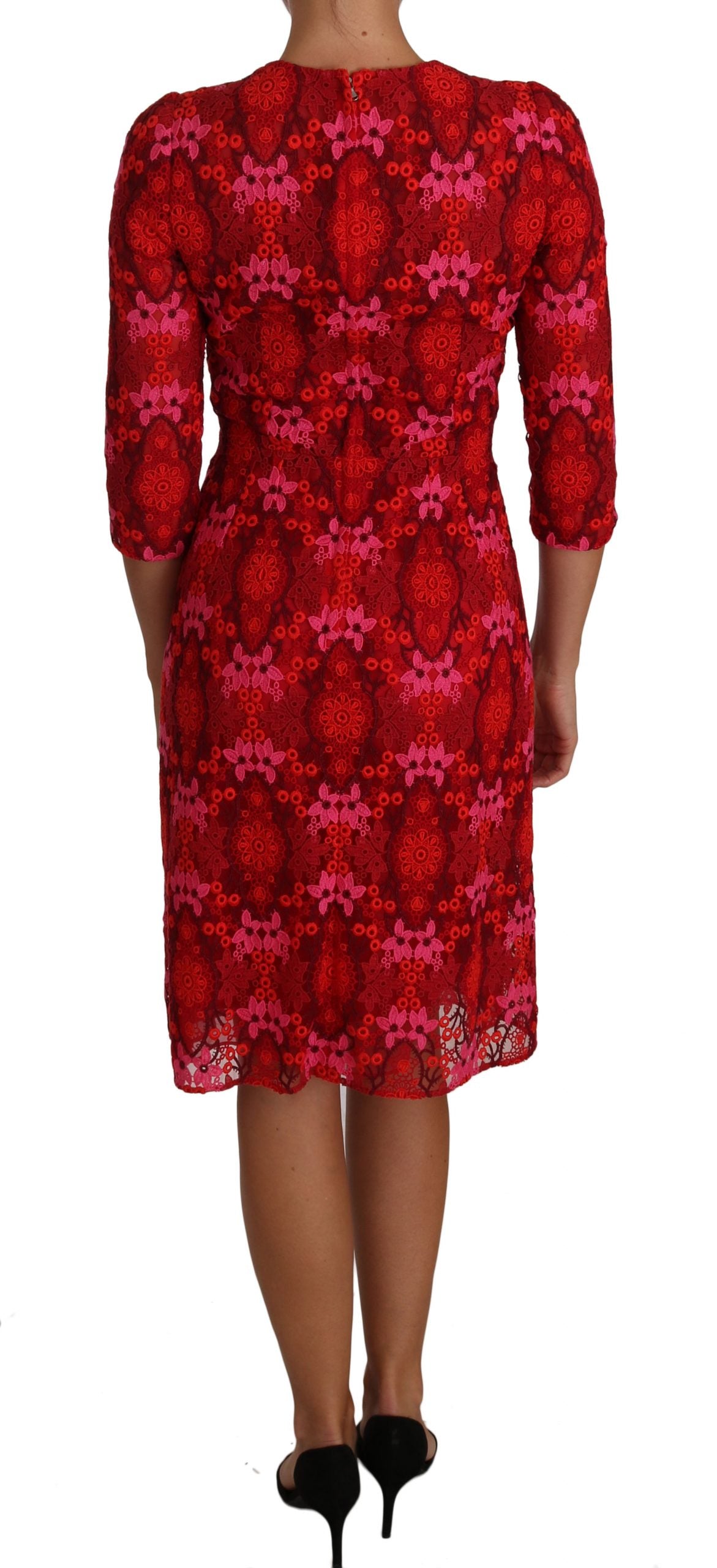 Dolce & Gabbana Elegant Floral Crochet Knee-Length Dress