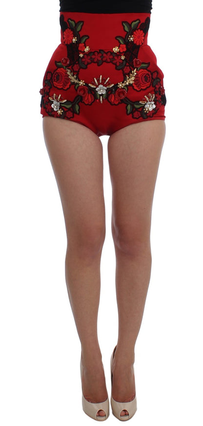 Dolce & Gabbana Ravishing Red Silk Embroidered Shorts