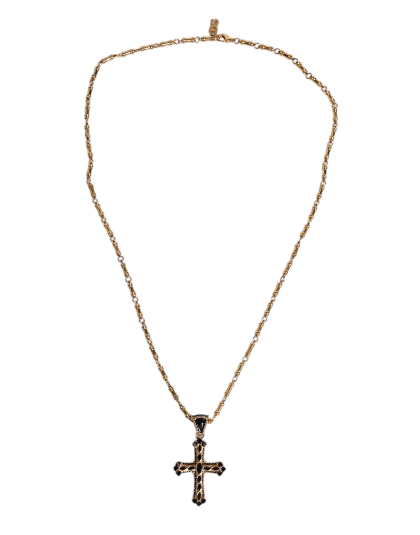 Dolce & Gabbana Gold Brass Chain Religious Crystal Cross Pendant Necklace