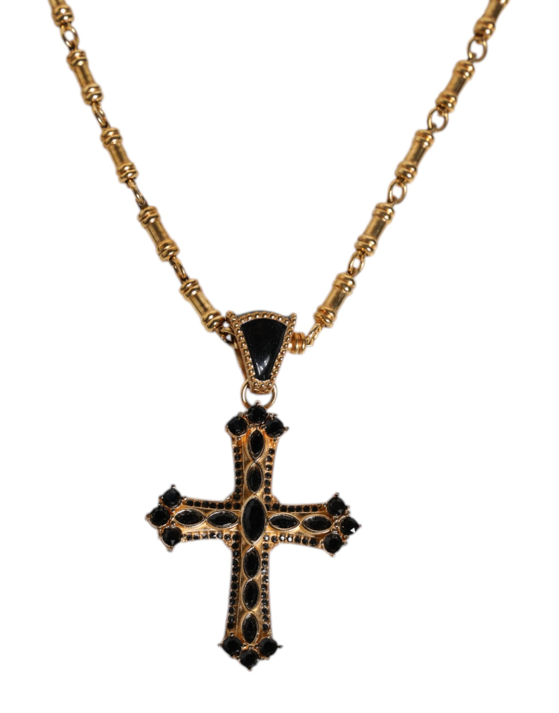 Dolce & Gabbana Gold Brass Chain Religious Crystal Cross Pendant Necklace