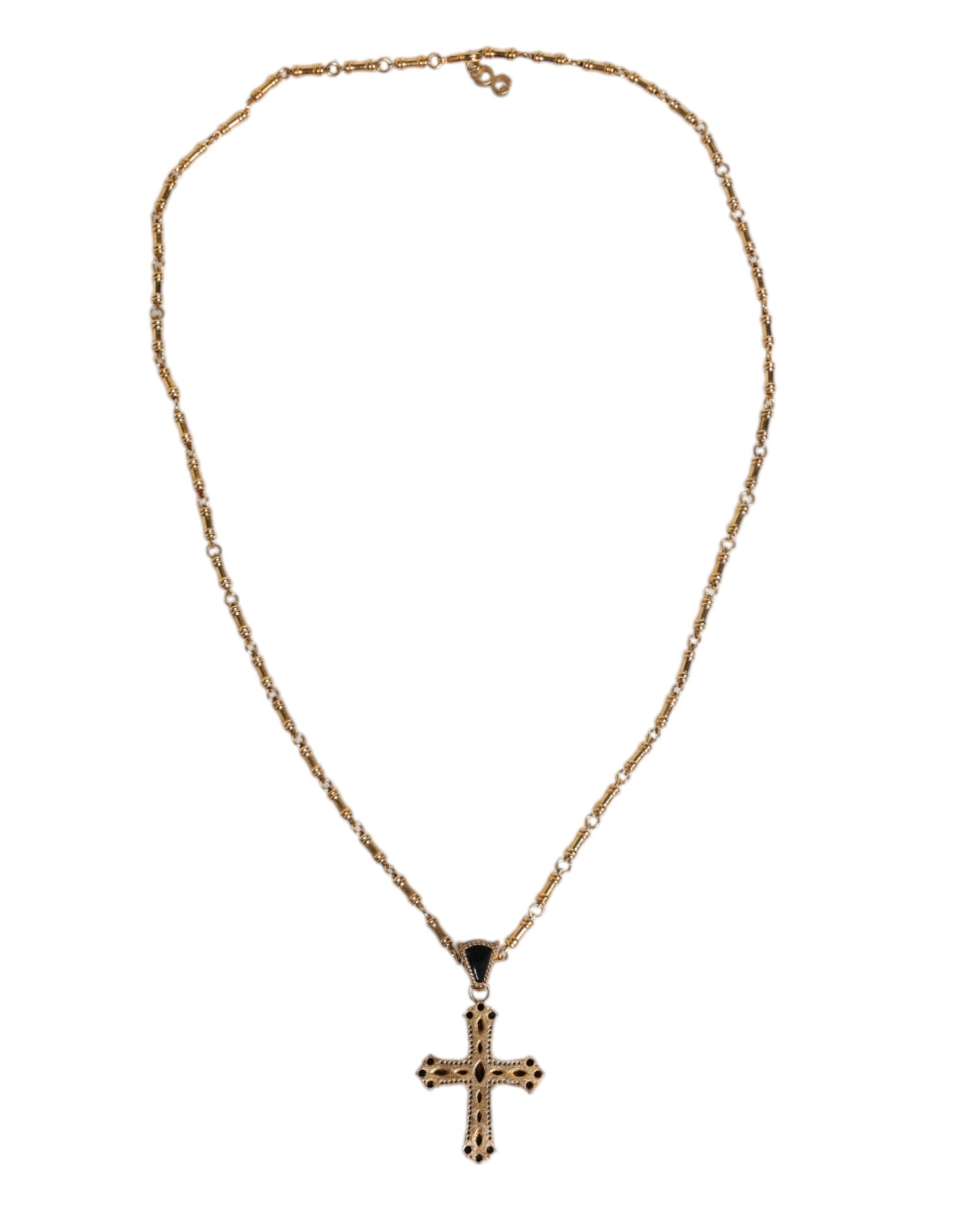 Dolce & Gabbana Gold Brass Chain Religious Crystal Cross Pendant Necklace