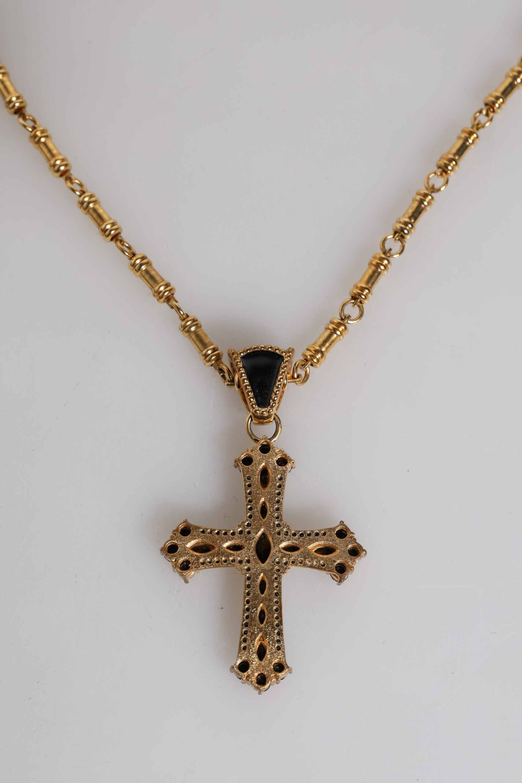 Dolce & Gabbana Gold Brass Chain Religious Crystal Cross Pendant Necklace