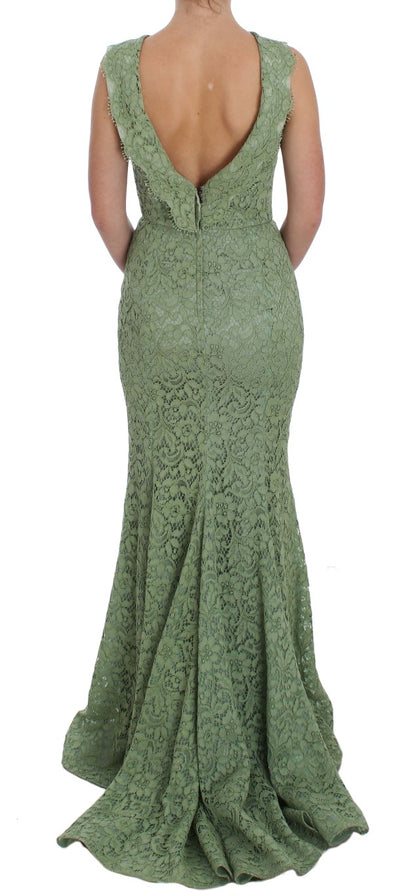 Dolce & Gabbana Elegant Green Floral Lace Maxi Dress