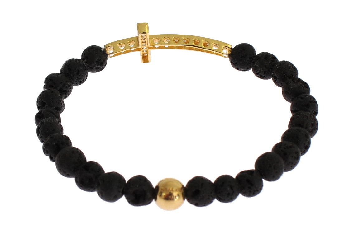 Nialaya Elegant Gold & Black Lava Stone Bracelet