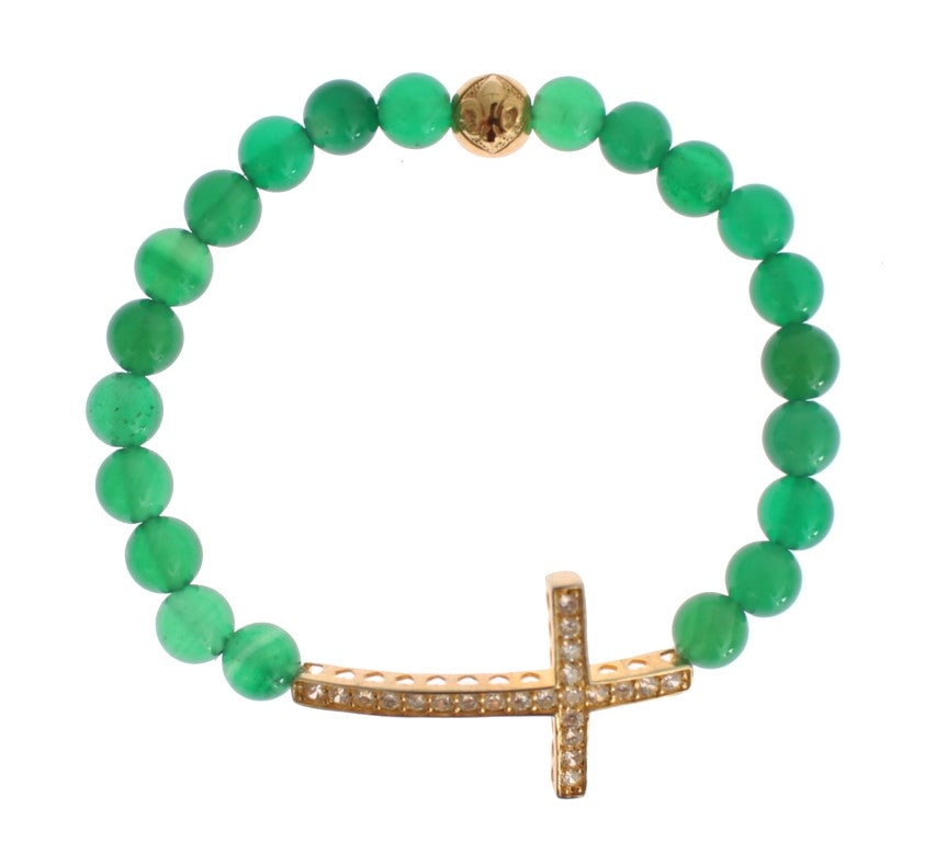 Nialaya Elegant Green Jade Bead & Gold Plated Bracelet