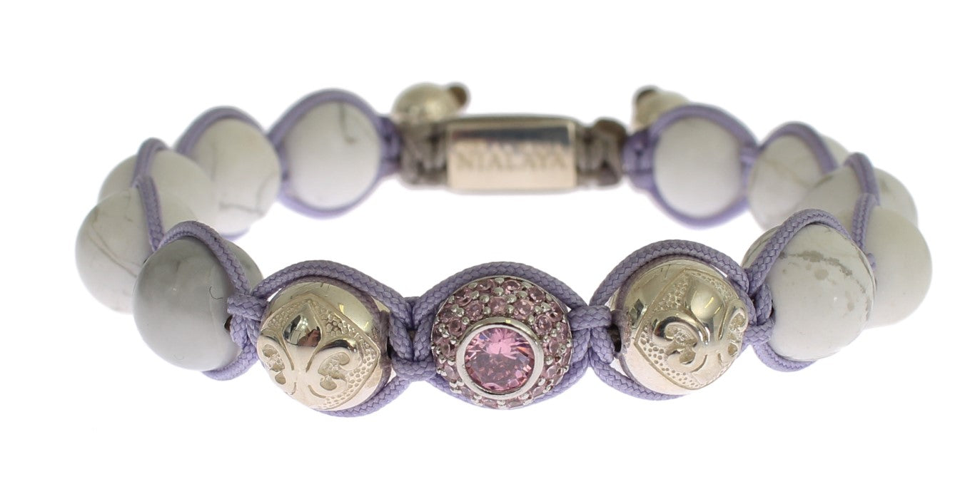 Nialaya Elegant Silver Purple CZ & Howlite Bracelet