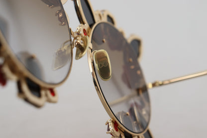 Dolce & Gabbana Elegant Round Rose-Embellished Sunglasses