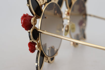 Dolce & Gabbana Elegant Round Rose-Embellished Sunglasses