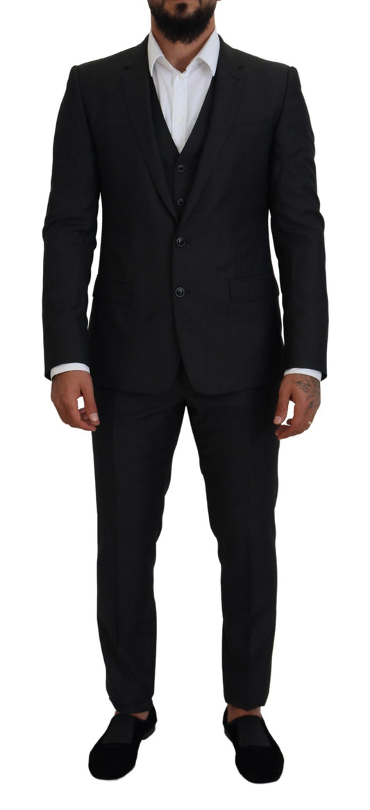 Dolce & Gabbana Elegant Gray Martini Three-Piece Wool Silk Suit